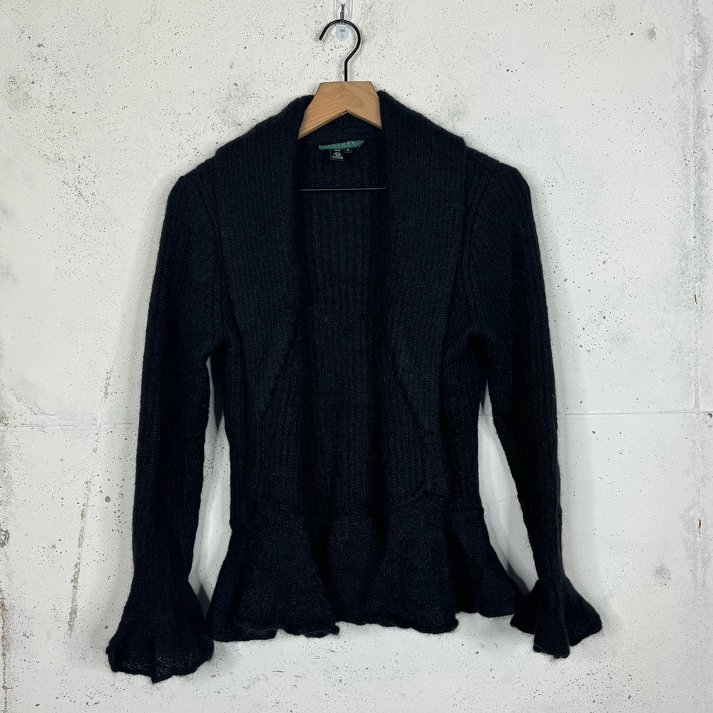 Lauren Ralph Lauren Rubbed Ruffle Cardigan Sweater Size Medium